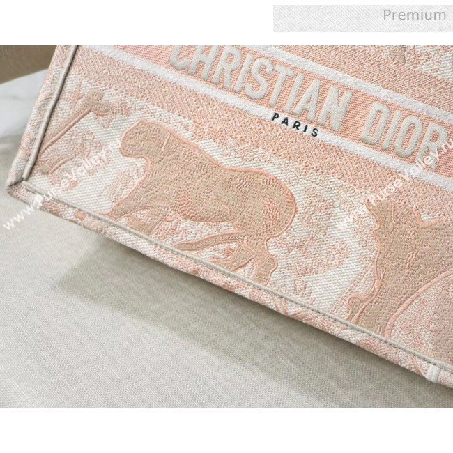 Dior Samll Book Tote Bag in Tiger Embroidered Canvas Pink 2019 (XXG-20031911)