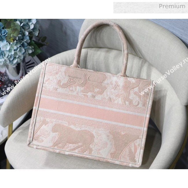 Dior Samll Book Tote Bag in Tiger Embroidered Canvas Pink 2019 (XXG-20031911)