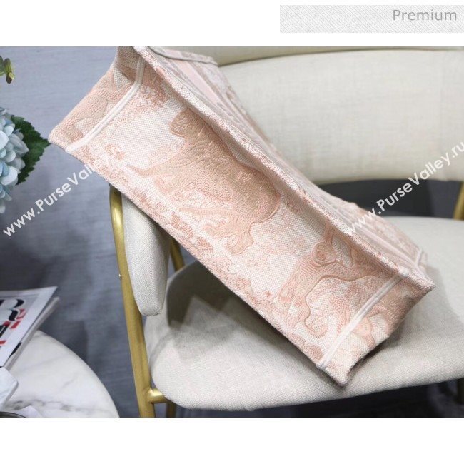 Dior Samll Book Tote Bag in Tiger Embroidered Canvas Pink 2019 (XXG-20031911)