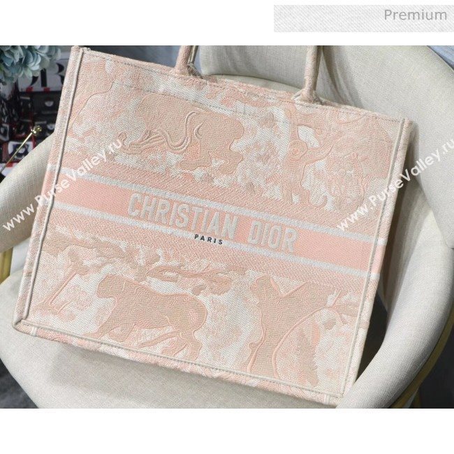 Dior Large Book Tote Bag in Tiger Embroidered Canvas Pink 2019 (XXG-20031910)