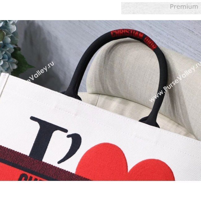 Dior Large Book Tote Bag in Heart Embroidered Canvas White/Red 2019 (XXG-20031908)