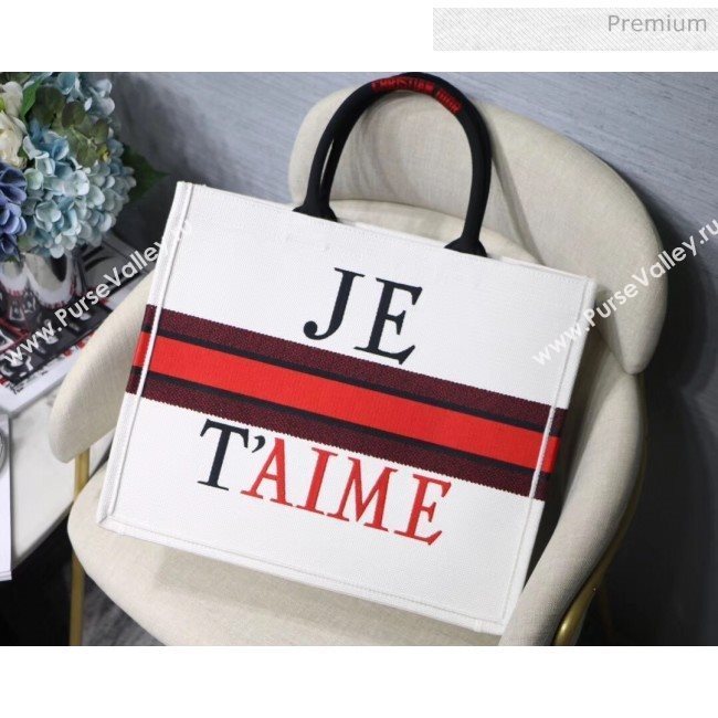 Dior Large Book Tote Bag in Heart Embroidered Canvas White/Red 2019 (XXG-20031908)