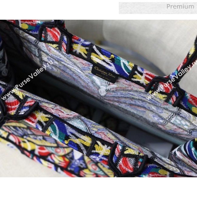 Dior Large Book Tote Bag in Multicolored Butterfly Embroidered Canvas Orange 2018 (XXG-20031907)