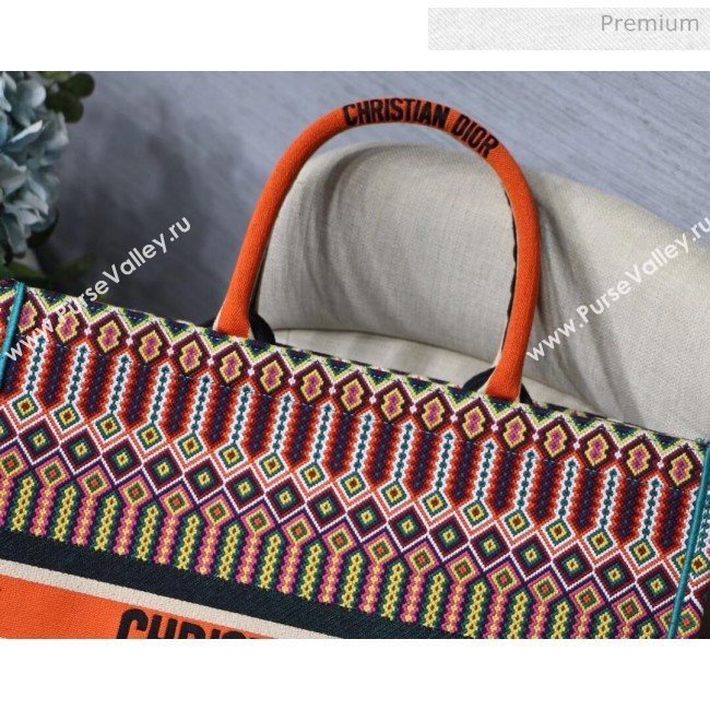 Dior Large Book Tote Bag in Multicolored Geometric Embroidered Canvas Orange 2019 (XXG-20031906)