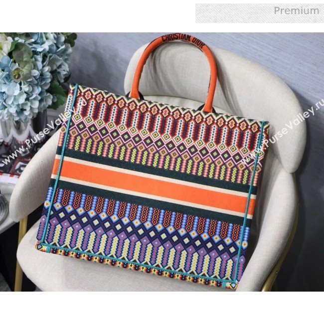 Dior Large Book Tote Bag in Multicolored Geometric Embroidered Canvas Orange 2019 (XXG-20031906)