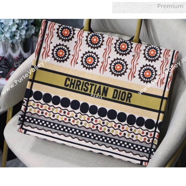 Dior Large Book Tote Bag in Multicolored Geometric Embroidered Canvas 2019 (XXG-20031905)