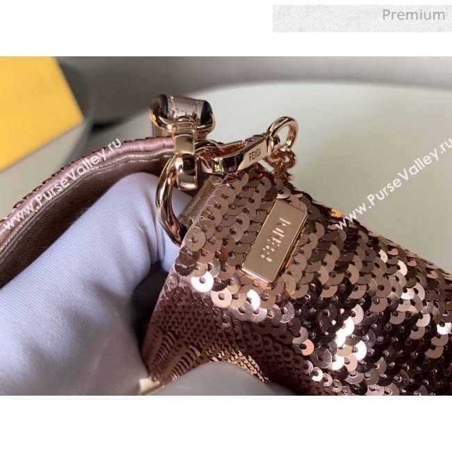 Fendi Mini Baguette Bag with Sequins Pequin Embroidery Pink 2020 (HS-20032001)