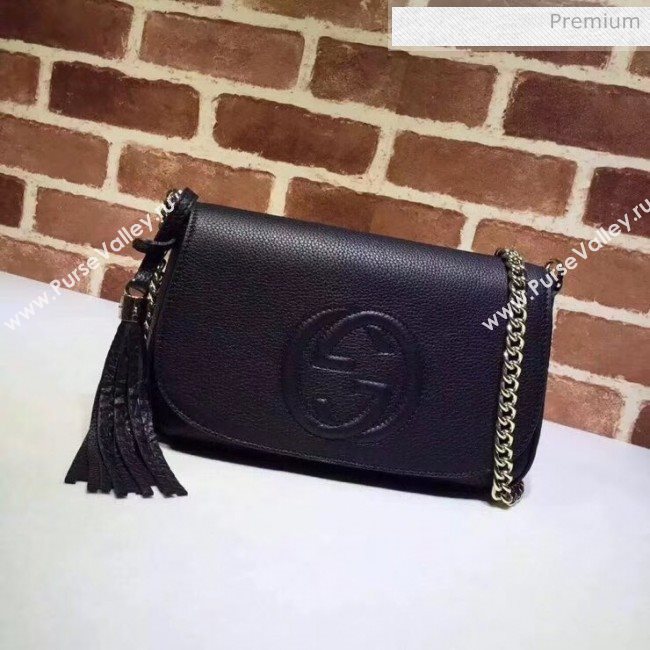 Gucci 336752 Soho Tassel Leather Chain Shoulder Bag Black (DLH-20032126)