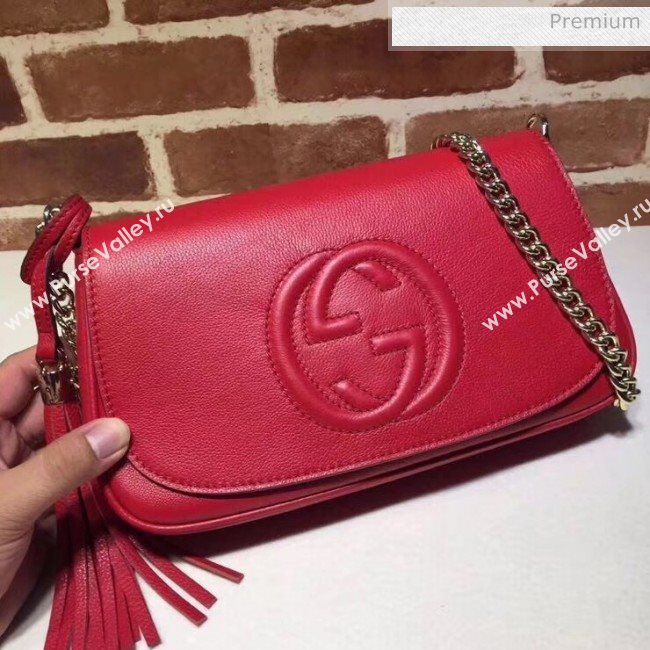 Gucci 336752 Soho Tassel Leather Chain Shoulder Bag Red (DLH-20032125)