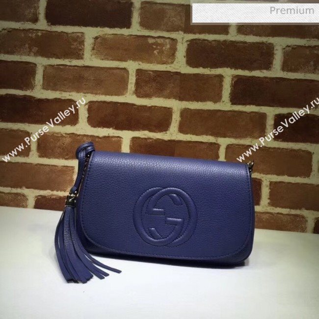 Gucci 336752 Soho Tassel Leather Chain Shoulder Bag Blue (DLH-20032123)