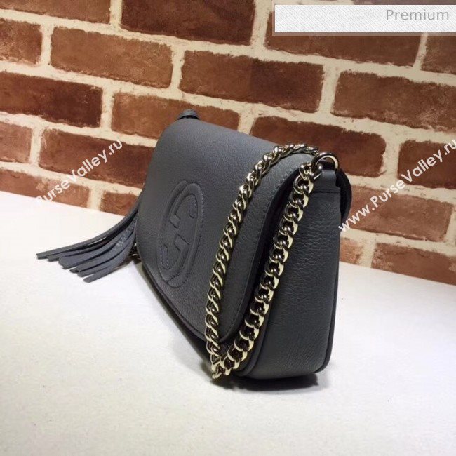 Gucci 336752 Soho Tassel Leather Chain Shoulder Bag Grey (DLH-20032120)