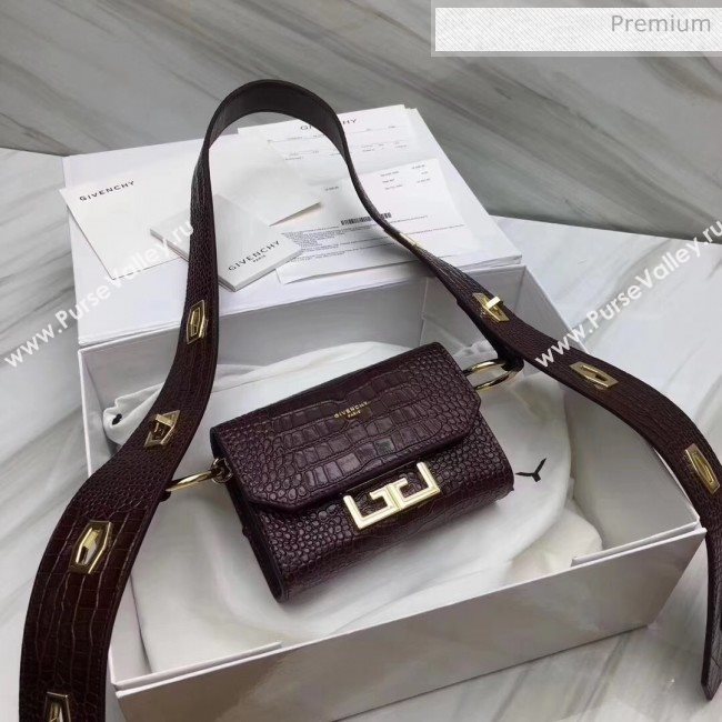 Givenchy Nano Eden Bag in Crocodile Pattern Calfskin Leather Burgundy 2020 (YS-20032409)