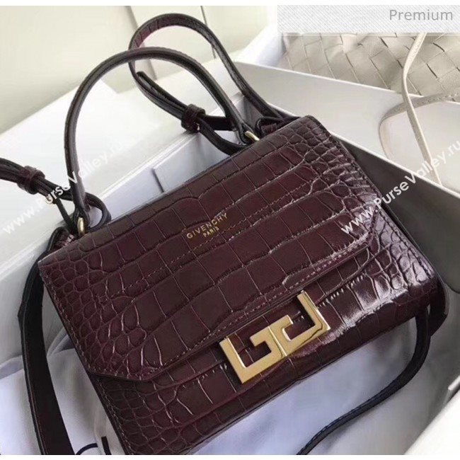 Givenchy Mini Eden Bag in Crocodile Pattern Calfskin Leather Burgundy 2019 (YZ-20032417)