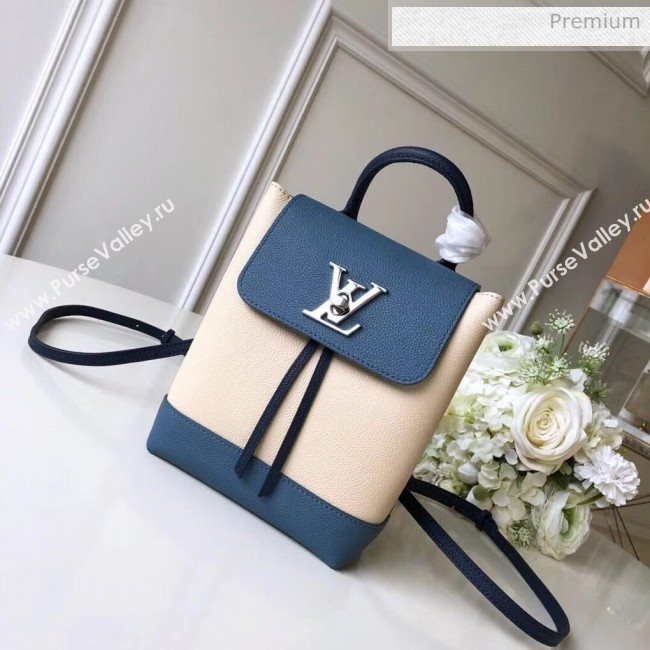 Louis Vuitton Grainy Calfskin Lockme Mini Backpack Off-White/Blue M55017 (K-20032431)