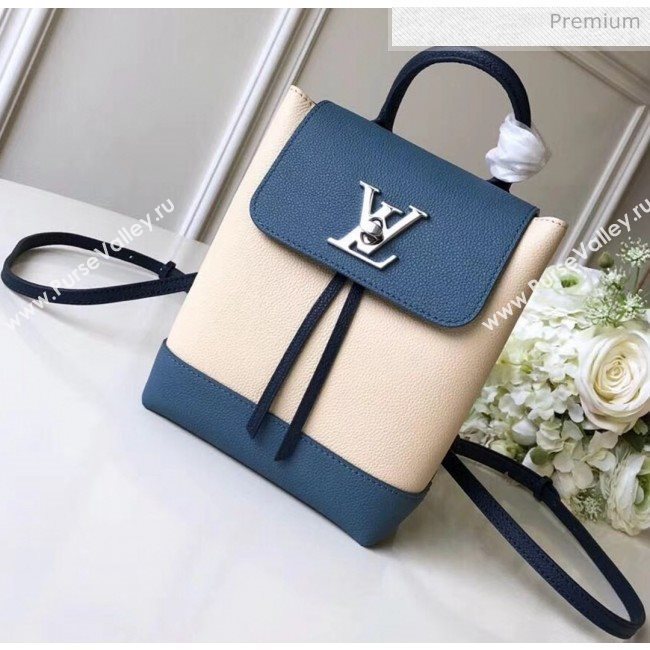 Louis Vuitton Grainy Calfskin Lockme Mini Backpack Off-White/Blue M55017 (K-20032431)