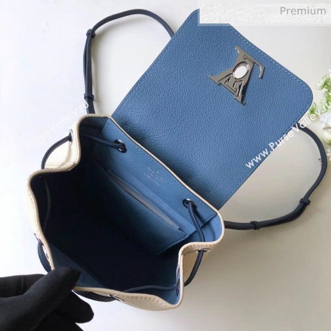 Louis Vuitton Grainy Calfskin Lockme Mini Backpack Off-White/Blue M55017 (K-20032431)