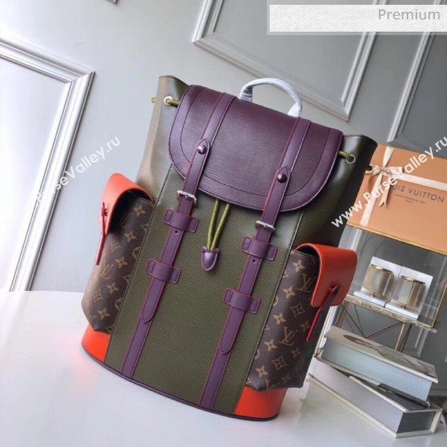 Louis Vuitton Epi Leather and Monogram Canvas Christopher PM Backpack Green/Burgundy M51456 (K-20032710)