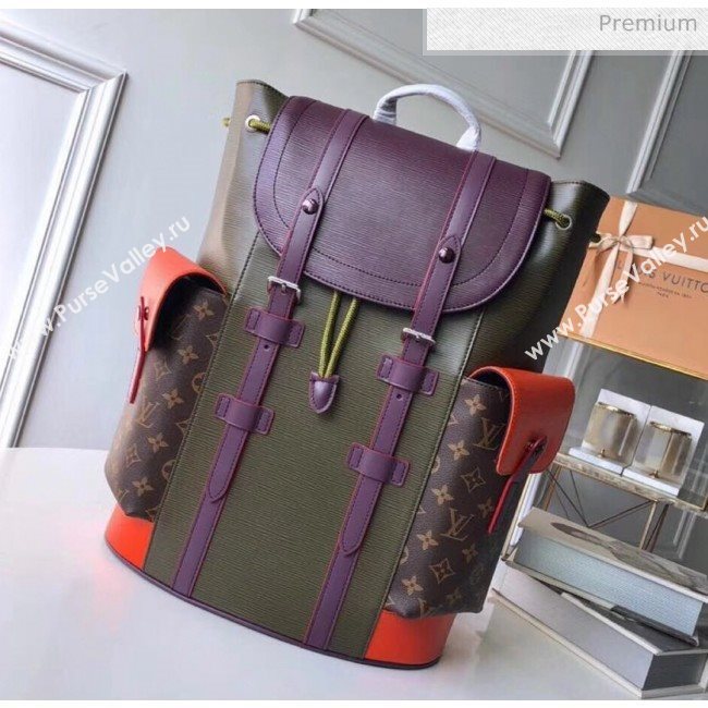 Louis Vuitton Epi Leather and Monogram Canvas Christopher PM Backpack Green/Burgundy M51456 (K-20032710)