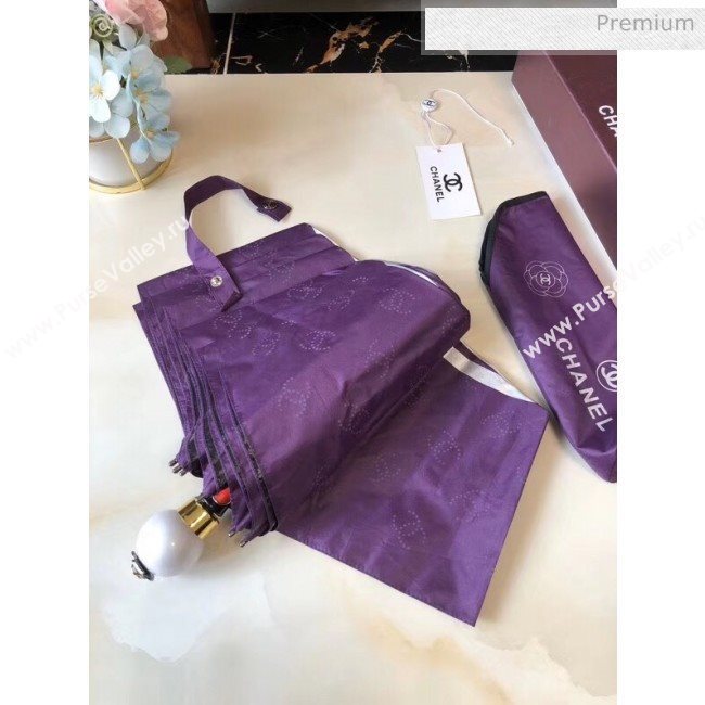 Chanel camellia umbrella for sun &amp; rain purple (XA-873563)