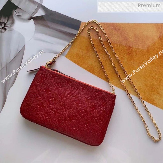 Louis Vuitton Monogram Empreinte Leather Pochette Double Zip Clutch M63916 Red 2019  (K-20032533)