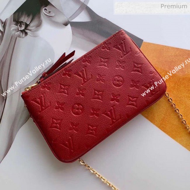 Louis Vuitton Monogram Empreinte Leather Pochette Double Zip Clutch M63916 Red 2019  (K-20032533)
