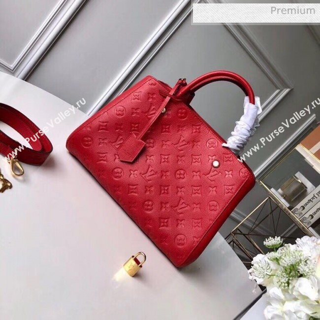 Louis Vuitton Montaigne MM Monogram Empreinte Leather Braided Top Handle Bag Red M41048 2019 (K-20032535)