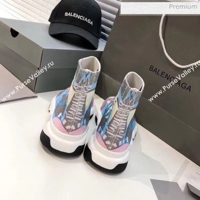 Balenciaga Graffiti Knit Sock Speed Trainer Sneaker Blue 2020 (MD-20033011)