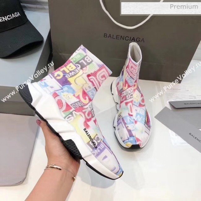 Balenciaga Graffiti Knit Sock Speed Trainer Sneaker Pink 2020 (MD-20033010)