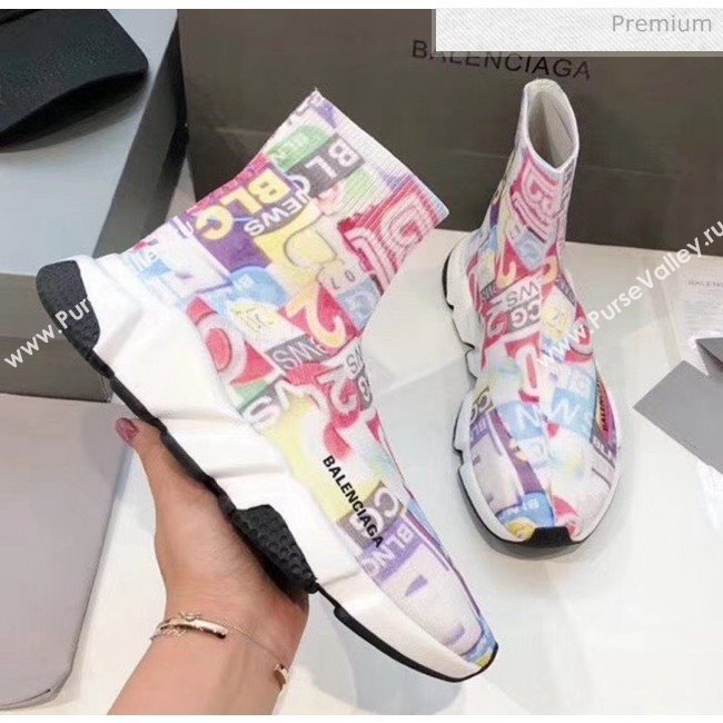 Balenciaga Graffiti Knit Sock Speed Trainer Sneaker Pink 2020 (MD-20033010)