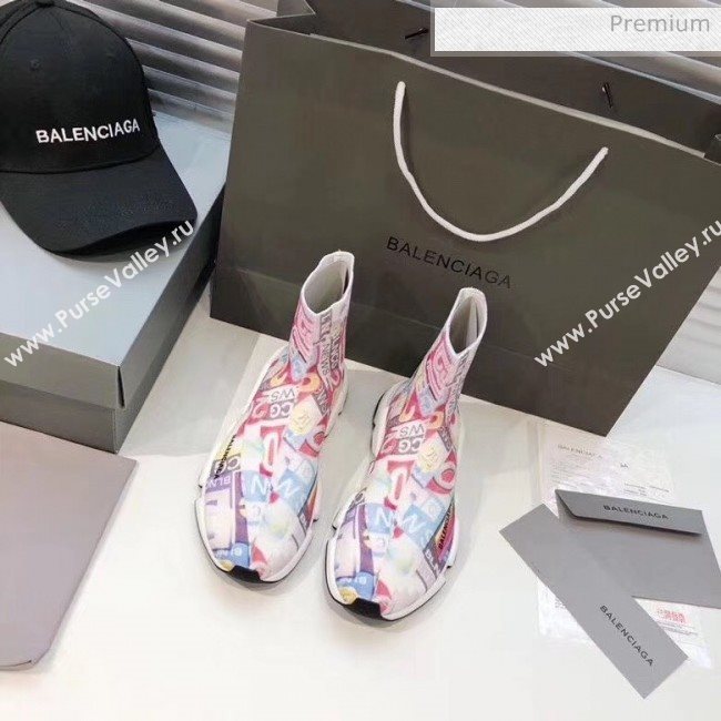 Balenciaga Graffiti Knit Sock Speed Trainer Sneaker Pink 2020 (MD-20033010)