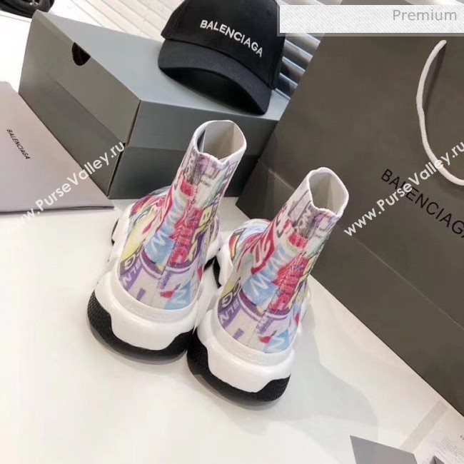Balenciaga Graffiti Knit Sock Speed Trainer Sneaker Pink 2020 (MD-20033010)