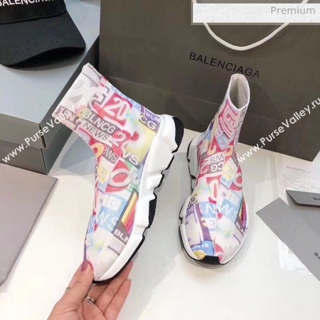 Balenciaga Graffiti Knit Sock Speed Trainer Sneaker Pink 2020 (MD-20033010)