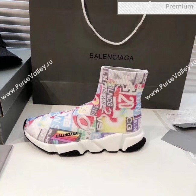 Balenciaga Graffiti Knit Sock Speed Trainer Sneaker Pink 2020 (MD-20033010)