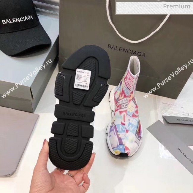 Balenciaga Graffiti Knit Sock Speed Trainer Sneaker Pink 2020 (MD-20033010)