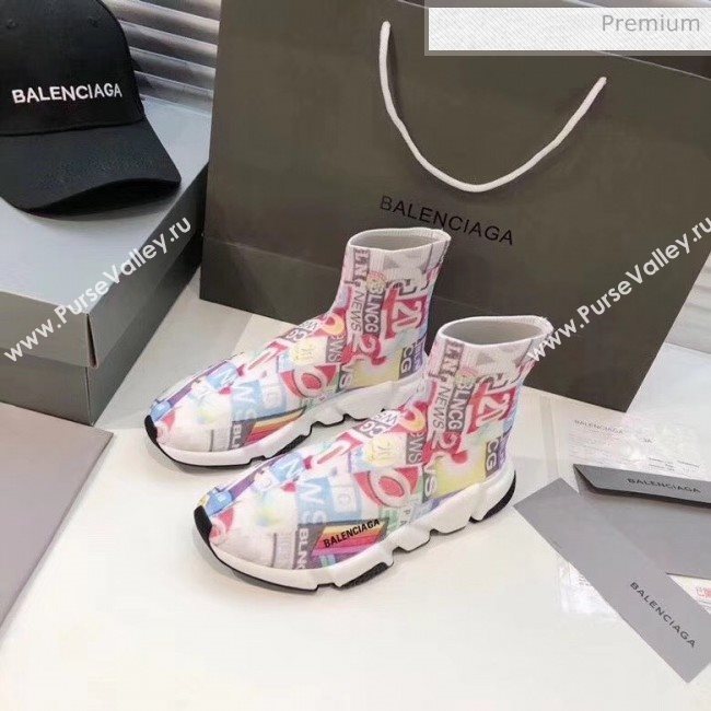 Balenciaga Graffiti Knit Sock Speed Trainer Sneaker Pink 2020 (MD-20033010)