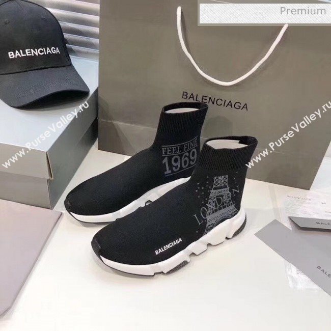 Balenciaga London Knit Sock Speed Trainer Sneaker Black 2020 (MD-20033008)