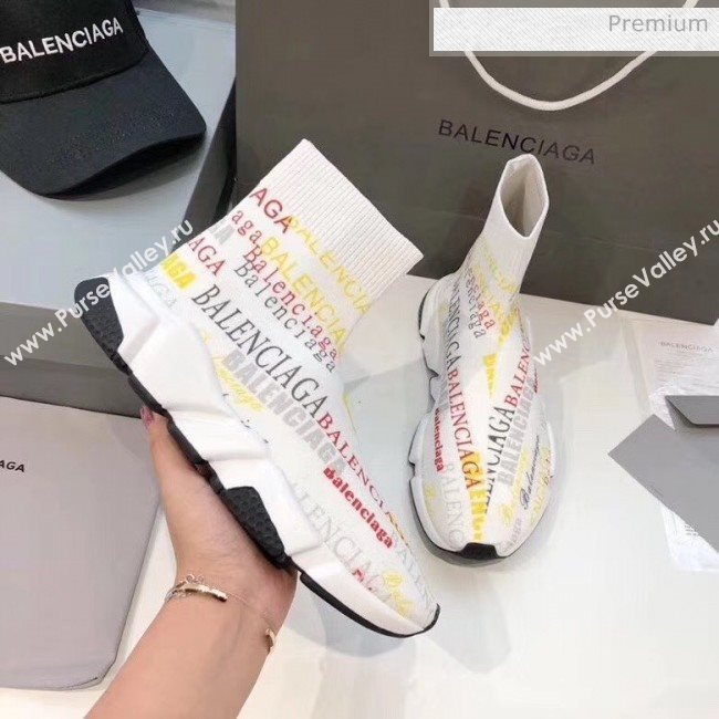 Balenciaga Graffiti Knit Sock Speed Trainer Sneaker White 2020 (MD-20033007)