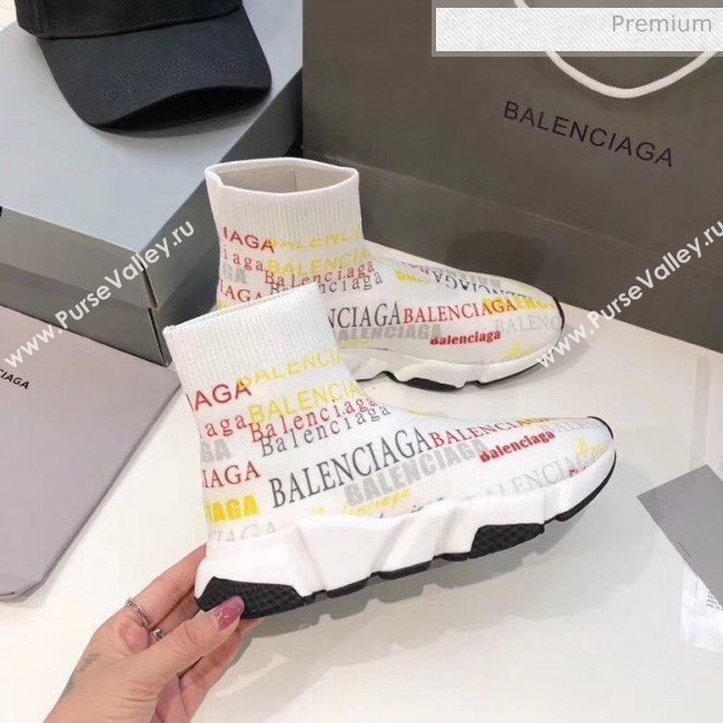Balenciaga Graffiti Knit Sock Speed Trainer Sneaker White 2020 (MD-20033007)