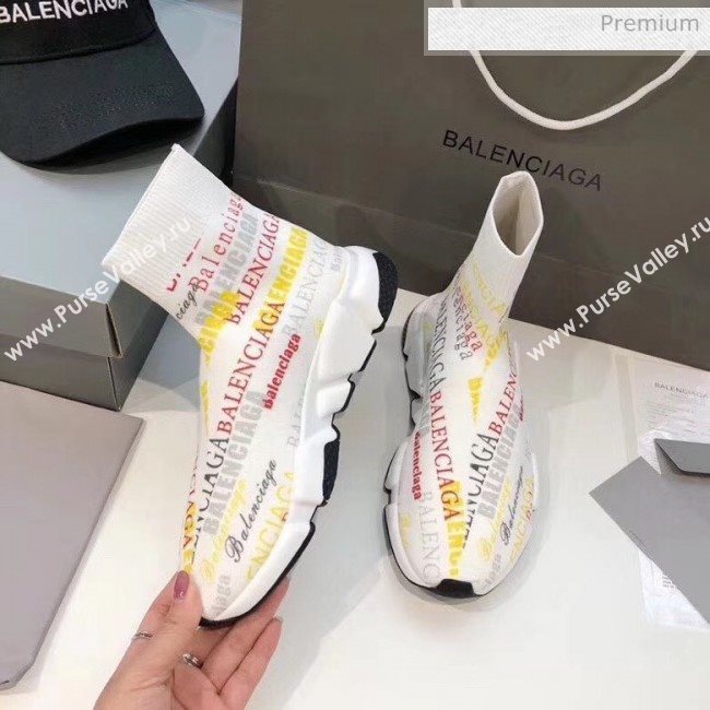 Balenciaga Graffiti Knit Sock Speed Trainer Sneaker White 2020 (MD-20033007)