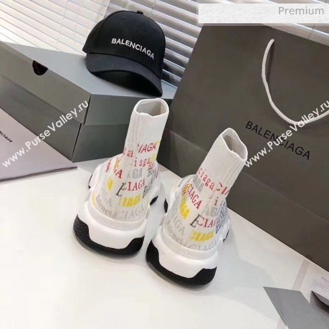 Balenciaga Graffiti Knit Sock Speed Trainer Sneaker White 2020 (MD-20033007)