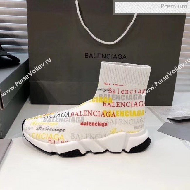 Balenciaga Graffiti Knit Sock Speed Trainer Sneaker White 2020 (MD-20033007)