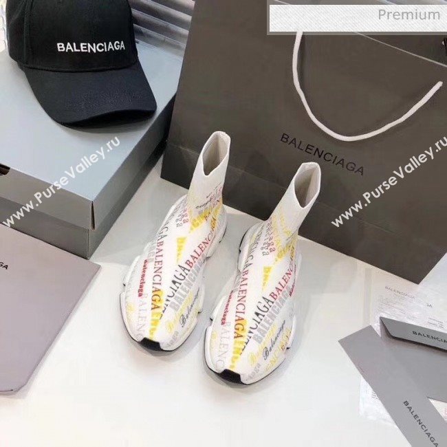 Balenciaga Graffiti Knit Sock Speed Trainer Sneaker White 2020 (MD-20033007)