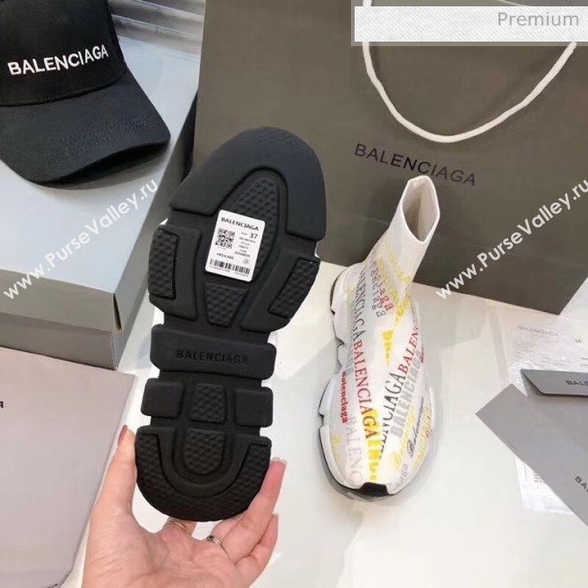 Balenciaga Graffiti Knit Sock Speed Trainer Sneaker White 2020 (MD-20033007)