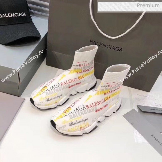Balenciaga Graffiti Knit Sock Speed Trainer Sneaker White 2020 (MD-20033007)