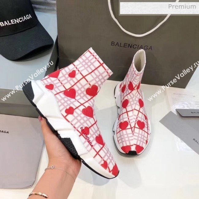 Balenciaga Heart Knit Sock Speed Trainer Sneaker White/Red 2020 (MD-20033005)