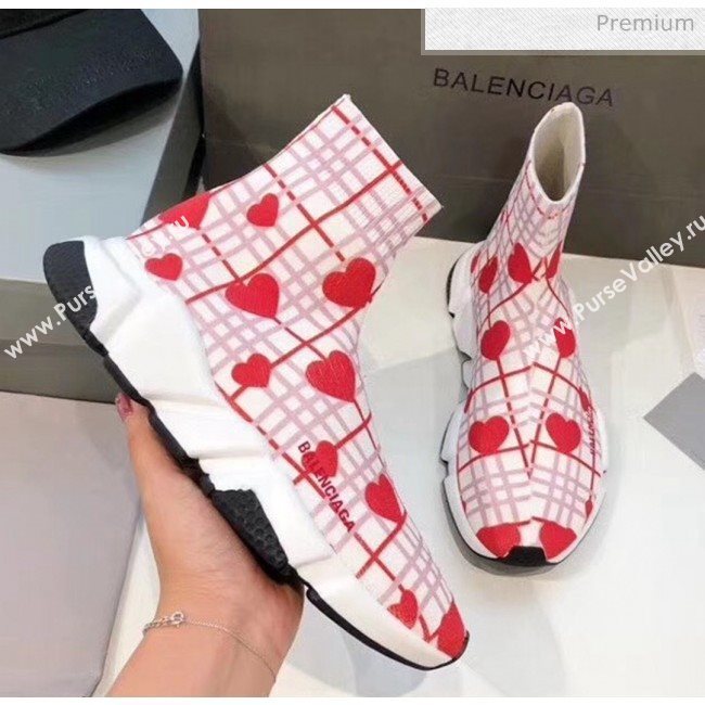 Balenciaga Heart Knit Sock Speed Trainer Sneaker White/Red 2020 (MD-20033005)