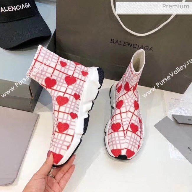 Balenciaga Heart Knit Sock Speed Trainer Sneaker White/Red 2020 (MD-20033005)