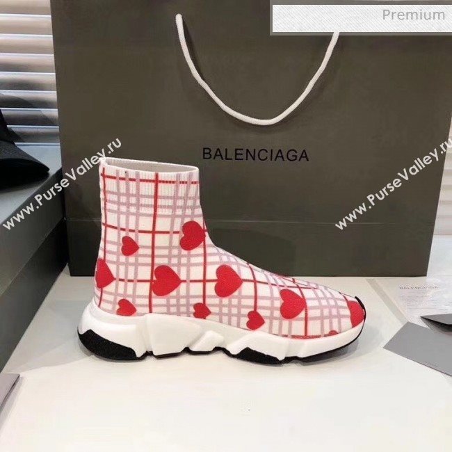 Balenciaga Heart Knit Sock Speed Trainer Sneaker White/Red 2020 (MD-20033005)