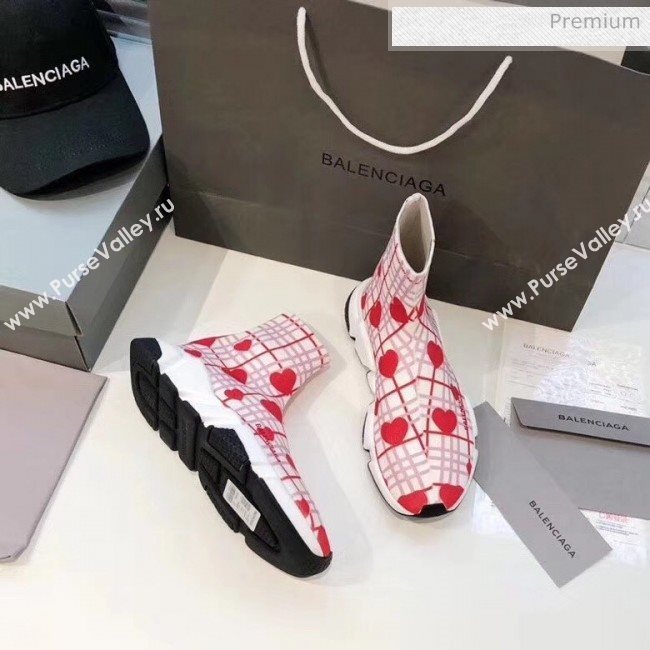 Balenciaga Heart Knit Sock Speed Trainer Sneaker White/Red 2020 (MD-20033005)