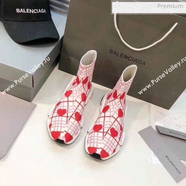 Balenciaga Heart Knit Sock Speed Trainer Sneaker White/Red 2020 (MD-20033005)